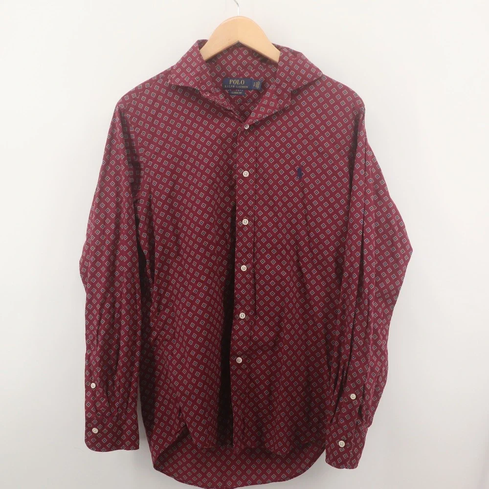 Polo Ralph Lauren Shirt Mens Small Classic Fit Burgundy Geometric Medallion Mint
